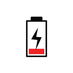 low battery charging indicator, empty battery icon flat design drawing style representing battery power status, used in digital devices, applications to display remaining battery life, charging status