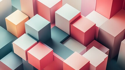 Fototapeta premium Abstract Geometric Composition of Interlocking Cubes in Pastel Colors