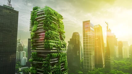 Obraz premium Green Cityscape: Sustainable Skyscrapers in the Urban Jungle