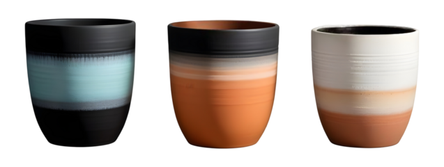 Set Ceramic plant pots isolated on transparent background
