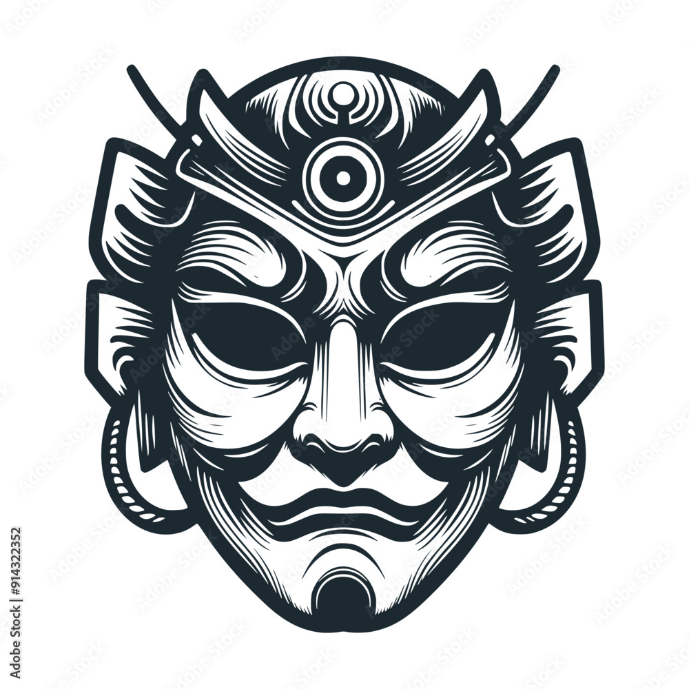 Wall mural The kabuki mask. Black white vector illustration.