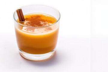 Classical hot buttered rum with cinnamon isolated on white for winter holidays, copy space