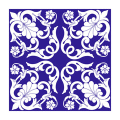 Mediterranean Azulejo blue and white ceramic tile