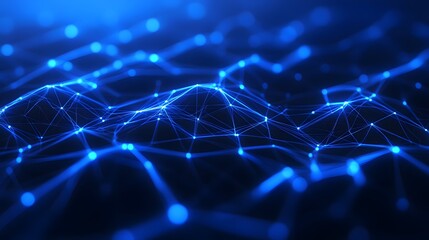 Obraz premium Abstract blue glowing network connections background, representing digital communication, data analysis, and futuristic technology.