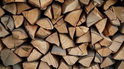 Neatly stacked pile of chopped firewood