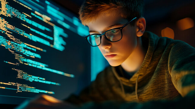 Boy testing a new app AI code assistants help error-check existing code and generate new code from text prompts