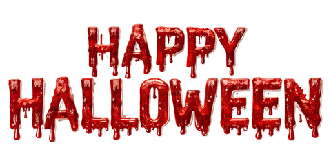 Red bloody Happy Halloween lettering, cut out transparent
