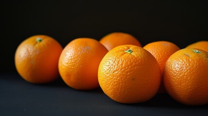 Arrange fresh oranges on a black background