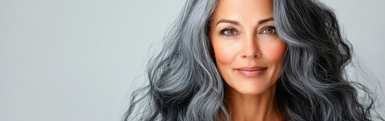 Naklejka premium A senior woman with gray hair smiles gently, showcasing her confident demeanor