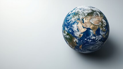 Fototapeta premium Earth viewed from space, symbolizing global awareness and environmental protection. The planet is depicted with vivid colors highlighting the continents and oceans, with copy space