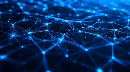 Fototapeta premium Abstract digital network connection background with glowing blue nodes and lines representing data connections and technology.