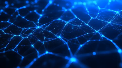 Fototapeta premium Abstract digital network with glowing blue nodes and connections, representing futuristic technology and data communication.