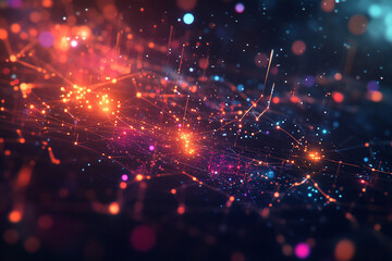 Obraz premium Vibrant tech landscape with bright data nodes vibrant