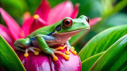 Fototapeta premium Vibrant Jungle Frog AI Generated