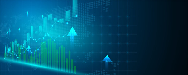 Forex market trading background. Bullish candlestick or market with arrow growth. Business concept vector.