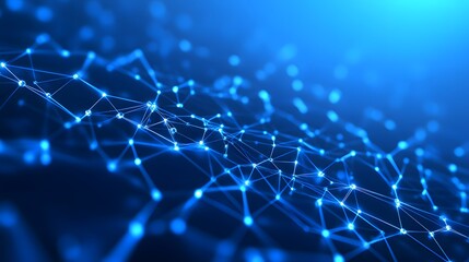 Fototapeta premium Abstract technological background with glowing blue nodes and lines forming a network structure. Ideal for AI, data, and tech concepts.