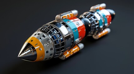 A detailed model of a futuristic rocket showcasing vivid colors and intricate design, perfect for science and technology themes.