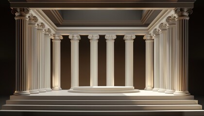 Obraz premium photo featuring a 3D podium adorned with Greek-inspired columns, creating a classical and timeless