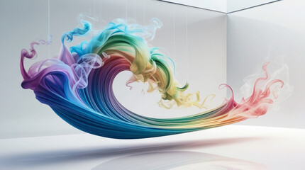 swirling tendrils of rainbow in air white