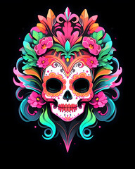 Day of the Dead Womans Head art nouveau illustration