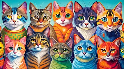 Obraz premium A Colorful Medley of Cats in a Joyful Artistic Expression Generative AI