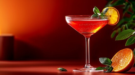 A vibrant cocktail garnished with orange slices and mint leaves, perfect for summer celebrations and elegant gatherings.