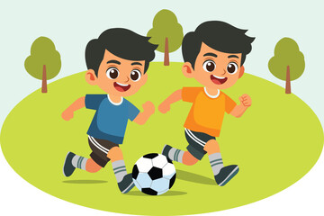 flat vector two Child playing football illustration
