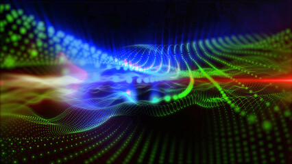 Magical waves of bright energy.High tech rainbow light ray particles and bokeh energy
