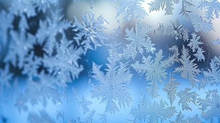Winter-themed background with frost patterns on a window or surface