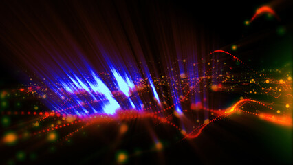 Magical waves of bright energy.High tech rainbow light ray particles and bokeh energy