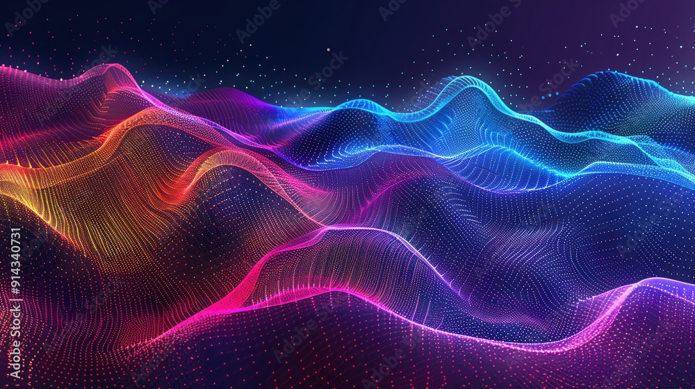 Poster Vibrant abstract waves of color create a dynamic and energetic visual representation, perfect for background or design elements.