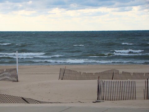 beach with sand fencing