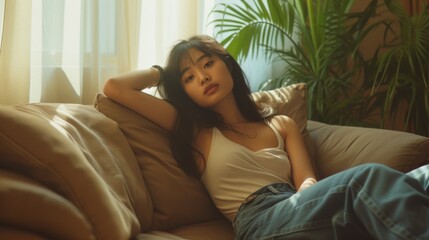 Asian woman in a relaxed pose