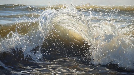 Obraz premium A Breaking Wave in a Sea of Grey and Gold