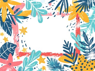 Colorful Crayon Like Doodle Frame with Playful Patterns and Copy Space