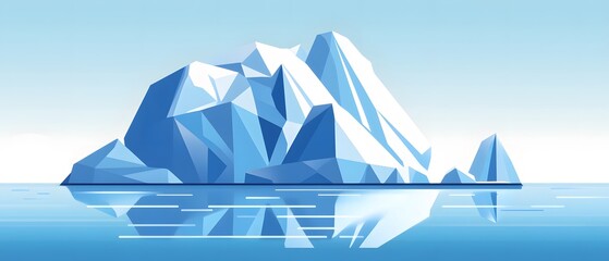 Large iceberg floating in calm blue water.