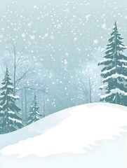 Obraz premium Snowy winter landscape with pine trees and falling snow. A serene winter scene.