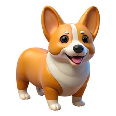 A smiling cartoon corgi dog stands on a white background