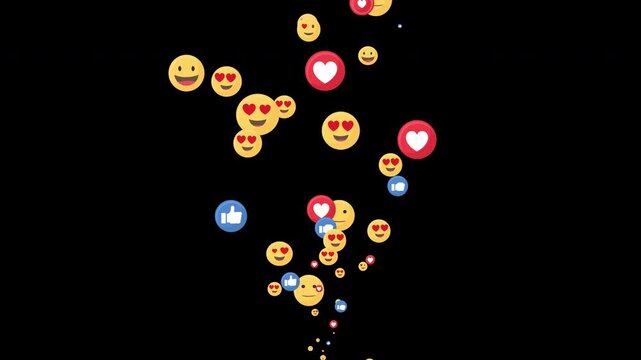 Floating animation of a love emoji icon for social media, isolated on a black background.