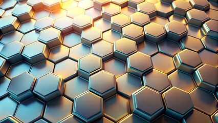 High-tech, angular background with sharp-edged hexagons. Wall texture with a 3D hexagonal tile pattern. 3D render.Abstract background. sci-fi