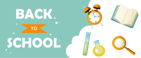Fototapeta premium welcome back to school. school banner on white clouds vector illustration