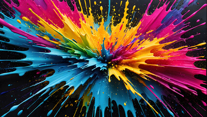 Colorful abstract background with swirling patterns, splashes of light, and a burst of psychedelic colors