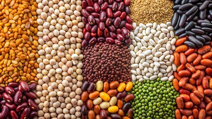 Naklejka premium A Symphony of Beans: A Colorful Collage of Bean Varieties AI Generated
