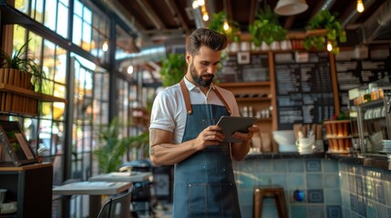 The barista with digital tablet - Powered by Adobe