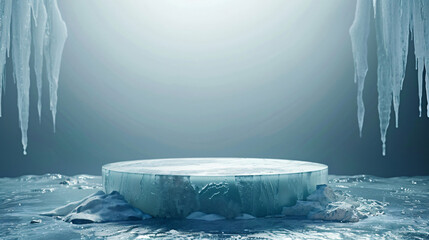 Square Ice stage podium for product presentation freshness and cleanliness advertising