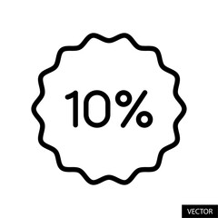 10% discount tag, badge, sticker, label vector icon in line style design isolated on white background. Editable stroke.