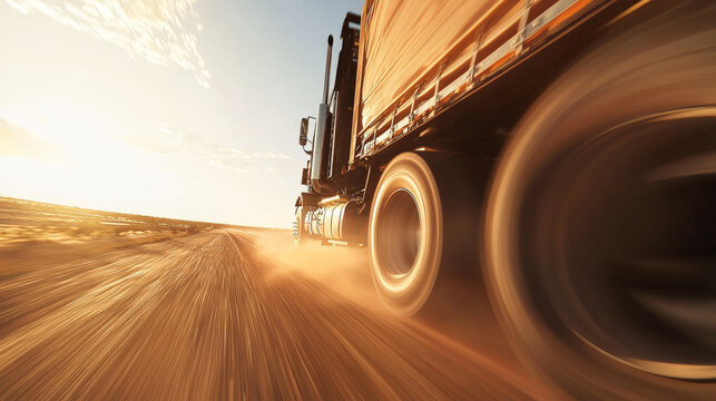 Racing Through the Outback: Road Train in Motion. Generative AI