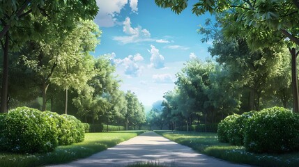 Serene Path Through a Lush Green Park