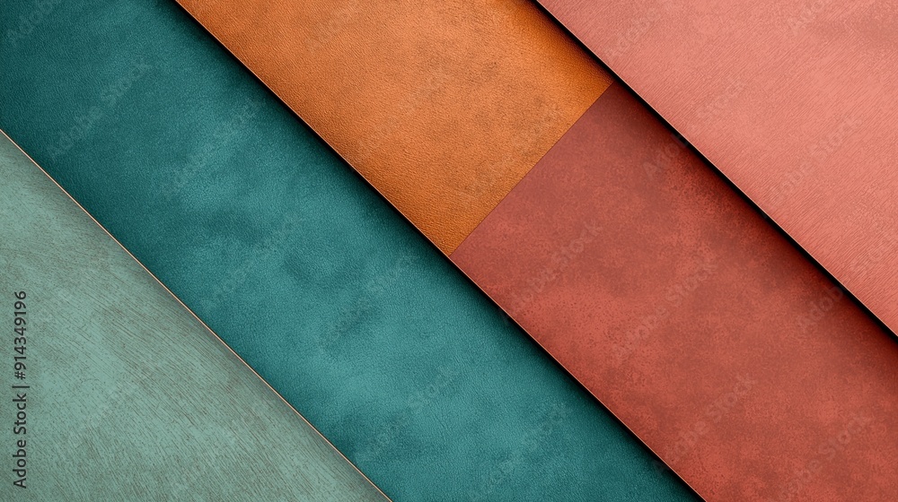 Poster abstract background with overlapping sheets of paper in green, orange and red, forming geometric sha