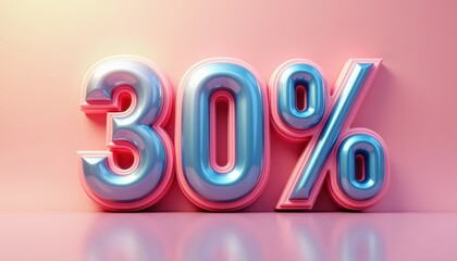 30 thirty percent off 3D text typography. Promotion, discount, offer concept banner design.